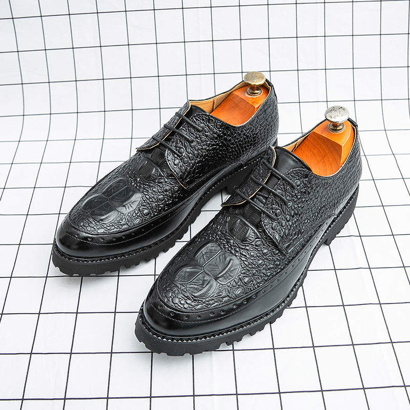 Pointed Toe Black Brown Red Color PU Pattern Lace up Quality Durable Comfortable Wedding Business Men Dress Shoes