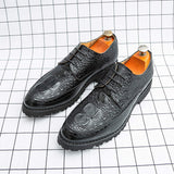 Pointed Toe Black Brown Red Color PU Pattern Lace up Quality Durable Comfortable Wedding Business Men Dress Shoes
