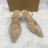 Quality Pointed-Toe Mesh Embroidered Beaded Mules - Women's High-Heel Ankle Strap Sandals