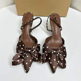 Babouche Femme 2025 New Fashion Polka Dot Open Toe Silk Women Slingback Mules 2025 Low Kitten Heels
