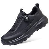All Black Mens Running Shoes Rotary Buckle Lacing System Athletic Sneakers Lightweight Walking Shoes Cushioning Sport Footwear