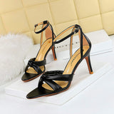 Strappy Lace up Sexy Female Shoes Open Toe Chunky Trendy Women's Brown Heels