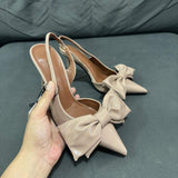 Women's Patent Leather Stiletto Sandals for Spring & Summer - Closed-Toe with Bow, Ankle Strap High-Heel Dress Shoes
