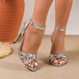 Shiny Silver Metallic High Heel Sandals Women Sexy Crisscross Strappy Stiletto Elegant Ankle Strap Party Shoes Heels