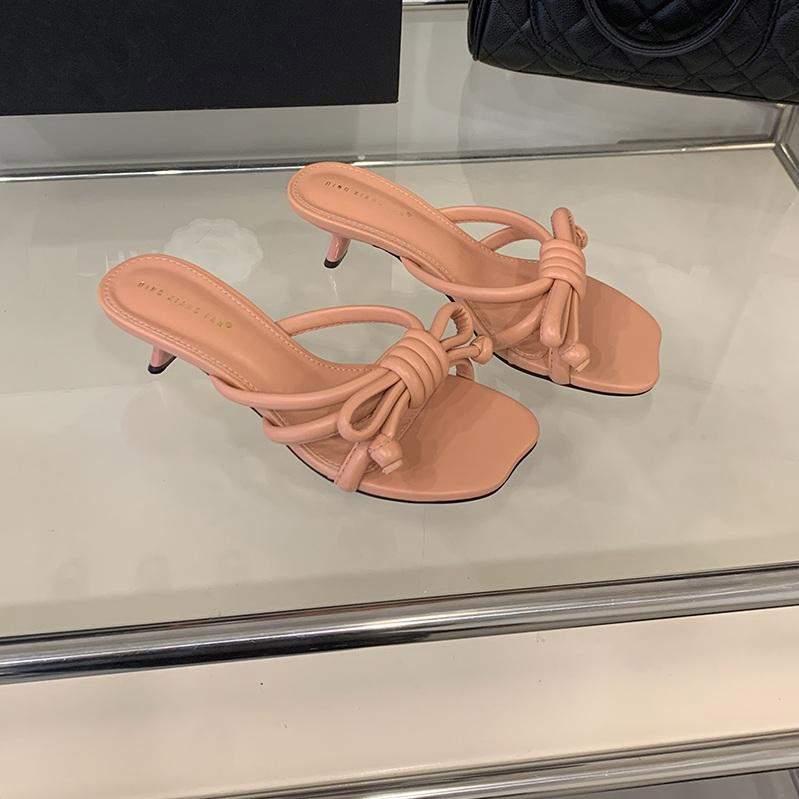 Cream Bow Knot Kitten Heel Mules for Women Elegant Square Toe Slip On Heeled Sandals Comfortable Summer Dress Shoes Slippers
