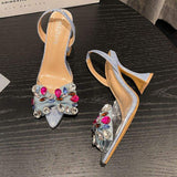 Rhinestone Bow Escarpins Femme Talon Haut Sexy Slingback 2024 Ladies Heels for Party