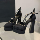 Sandalias Con Plataforma Studded Cross Strap Chunky Buckle Luxury Women Platform Heels