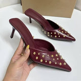 Sandales a Talons Hauts Femmes Elegant & Sexy Pointed Toe Rivet Decor High Heel Sandals for Women, Slim Heel, Outdoor Wear