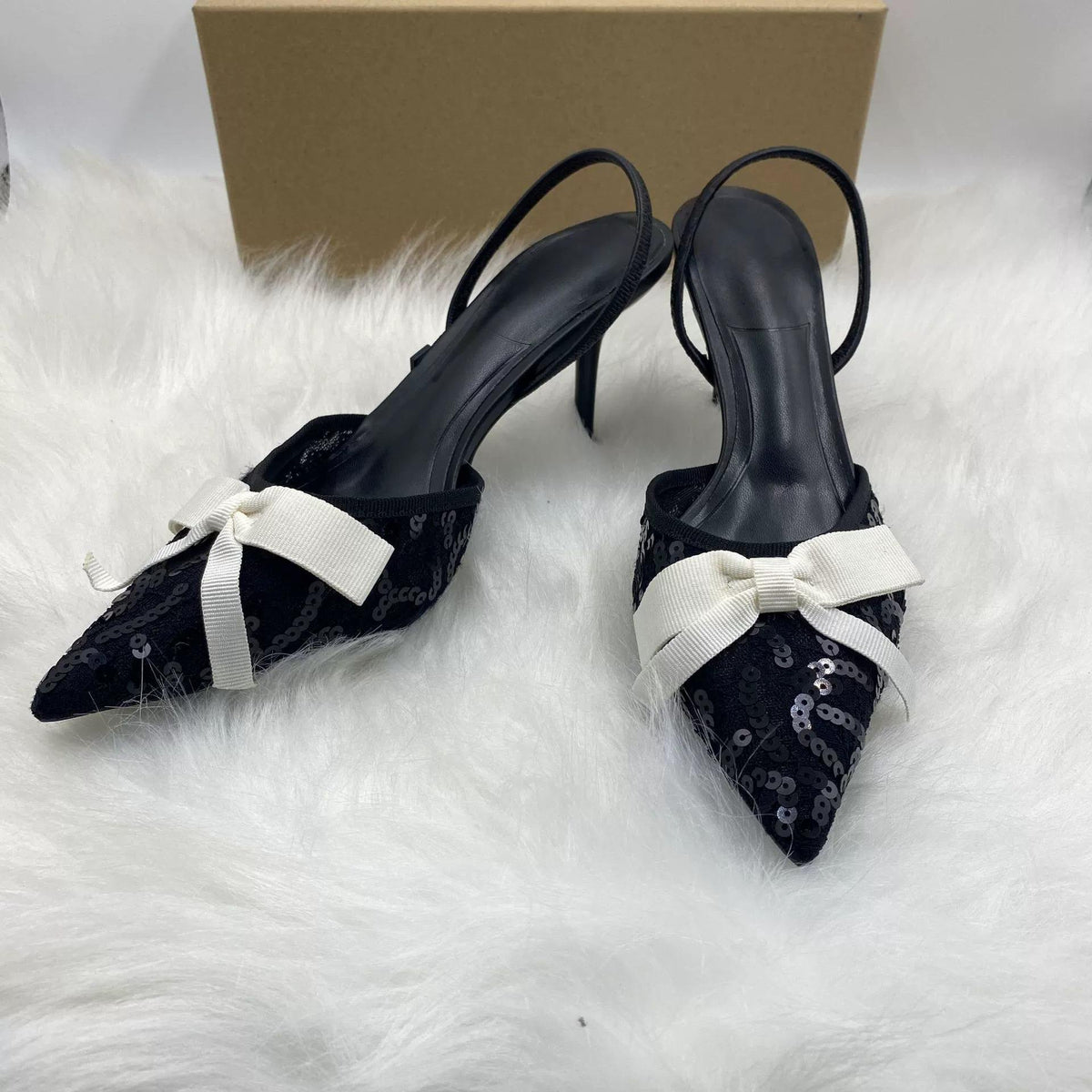 Sandales a Talons Pour Femmes Bowknot Pointed Toe Women Sexy Heeled Sandals Back Strap Comfort Hard Wearing Female Heel Shoes