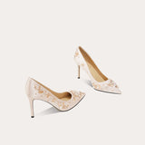 Spring Autumn Wedding Bride Rhinestone Flower Pink Fashion Sexy Work Shoes 6cm/8CM Female Heels