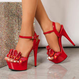 15CM Talon Haut Super High Sexy Open Toe Mules Sandals Female Sexy Stripper Heels for Women