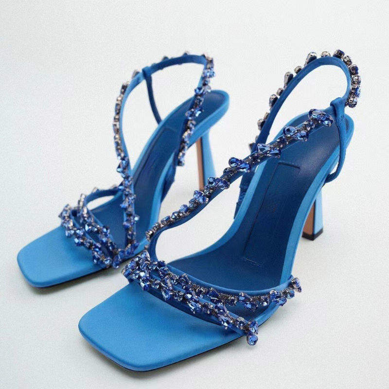 Royal Blue/Green Party Shoes Sexy Design Fashion Slippers Zapatos Mules Summer Sexy Square Heels