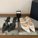 Elegant White Woven Heels Pointed Toe Women Braided Stiletto 7.5CM Sandals Breathable Summer Dress Shoes