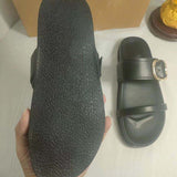 Quality Buckle Square Toe Women's Leather Flat Sandals for Ladies
