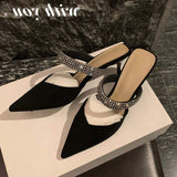 Sandalias De Verano Closed Pointed Toe Diamond Rhinestone Bling Fashion Designer Ladies High Heels for Women Sandal Sexy