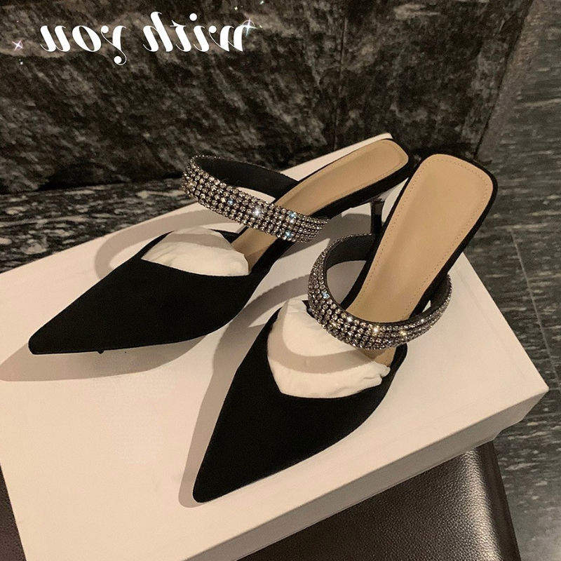 Sandalias De Verano Closed Pointed Toe Diamond Rhinestone Bling Fashion Designer Ladies High Heels for Women Sandal Sexy