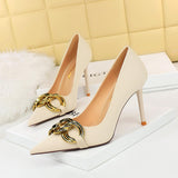 Trendy Color Big Chain Ladies Pointed Toe Pumps Fashion Heels for Women