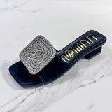Chaussure Femme Sandales Luxe Slides Rhinestone Fashion Chunky Low Heel Summer 2025 Sandals for Women