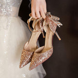 6.5CM/8.5CM Sapatos De Salto Sexy Wedding Party Sequins Pointed-toe Stilettos Lady Women Pumps Heels Shoes