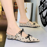 Bow Knitted Heels 2025 Summer New Pointed Toe Shoes Slippers Women Simple Comfortable Slippers