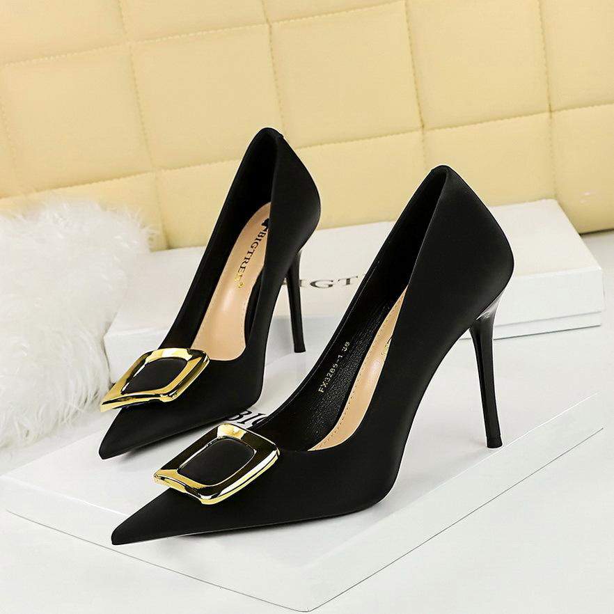 Talons Dames Luxury Buckle Pumps Big Tree Shoes Women Pink Heel for Ladies