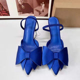 Hot Selling Talons Femmes 2024 Slingback Bow Classy Women Sandals Low Royal Blue Heels