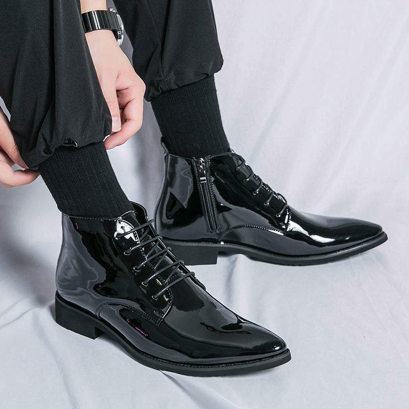 Large Size 38-47 Patent Leather Ankle Boots Durable Fashion Pointed Toe Other Boots Dress Shoes for Men