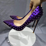 Custom Your Own Logo 12CM/10CM/8CM Quality 2024 Shoes Special Designs Studded Purple Heels for Women