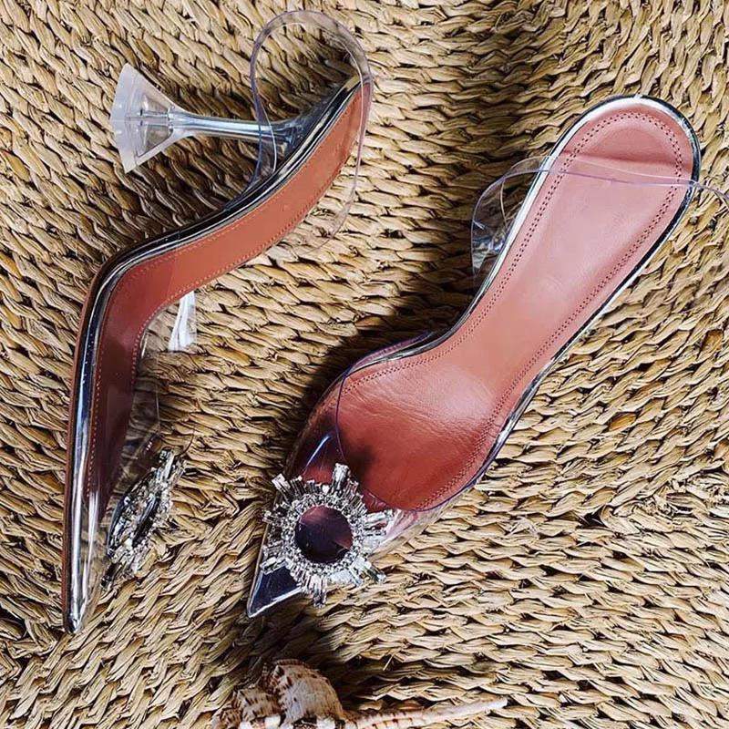 Chaussure Diamant Pointed Toe Tacones De Plastico PVC Upper Women Pumps Stiletto Crystal Perspex Clear Heels for Ladies