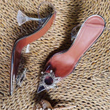 Chaussure Diamant Pointed Toe Tacones De Plastico PVC Upper Women Pumps Stiletto Crystal Perspex Clear Heels for Ladies