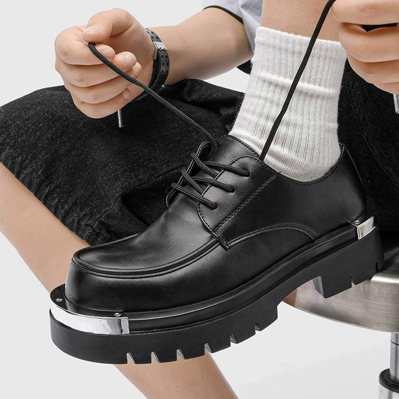 Thick Sole Height Increasing Formal Business Lace up Durable Steel Round Toe Men Derby Dress Shoes