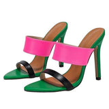 Women's Pointed-toe Color-blocking/Contrast-color Ankle-strap Stiletto Sandals - Trendy Green Quality Ladies High Heel Shoes