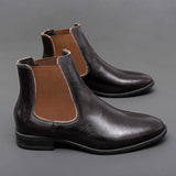 Genuine Leather Ankle Boots Black Classy Designers Pointed Toe Winter Warm Leather Boots for Men