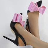 Haut Talons Trendy Color Sexy Slingbacks Pink Bow Heels for Ladies