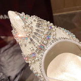 6.5CM/Flat Wedding Escarpins Femme Talon Haut White Diamond Fashion Slingback Women Pumps High Heels