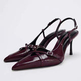 Wine Chaussures Femme Sandales a Talon Sexy Slingback Pointy Toe  Luxury Heels for Ladies