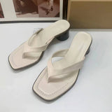 Women's Fashionable Versatile Square-toe Thong Heeled Sandals with Chunky Round Heels