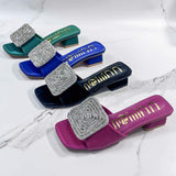Chaussure Femme Sandales Luxe Slides Rhinestone Fashion Chunky Low Heel Summer 2025 Sandals for Women