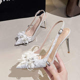 Rhinestone Talons Wedding Designer Fashion Sandale Femme 2024 White Women Heels for Ladies
