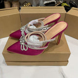 Quality Bow Pearl Sling Back 2025 Elegant Fashion Pointy Toe Short Heels for Women and Ladies