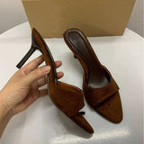Premium Faux Suede Pointed Toe High Heels Sandals for Women - Open Toe Thin Heel Backless Footwear