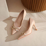 Zapatos De Mujer Elegante MOQ 1 Pair Metal Decoration Pointed Sexy 2024 Stiletto Heels Shoes