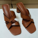 Summer Square-toe Slip-on Heeled Mules for Women Versatile & Comfortable Chunky Heel Sandals for Ladies