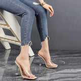 Tacones De Mujer Bling Transparent PVC Rhinestone Peep Toe High Heel Mule Clear Acrylic Stiletto Sandals