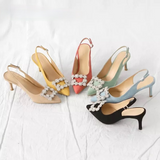 Soft Leather Slingback Pumps Diamond Wedding Shoes Unique Luxury Diamond Heels for Ladies Shoes