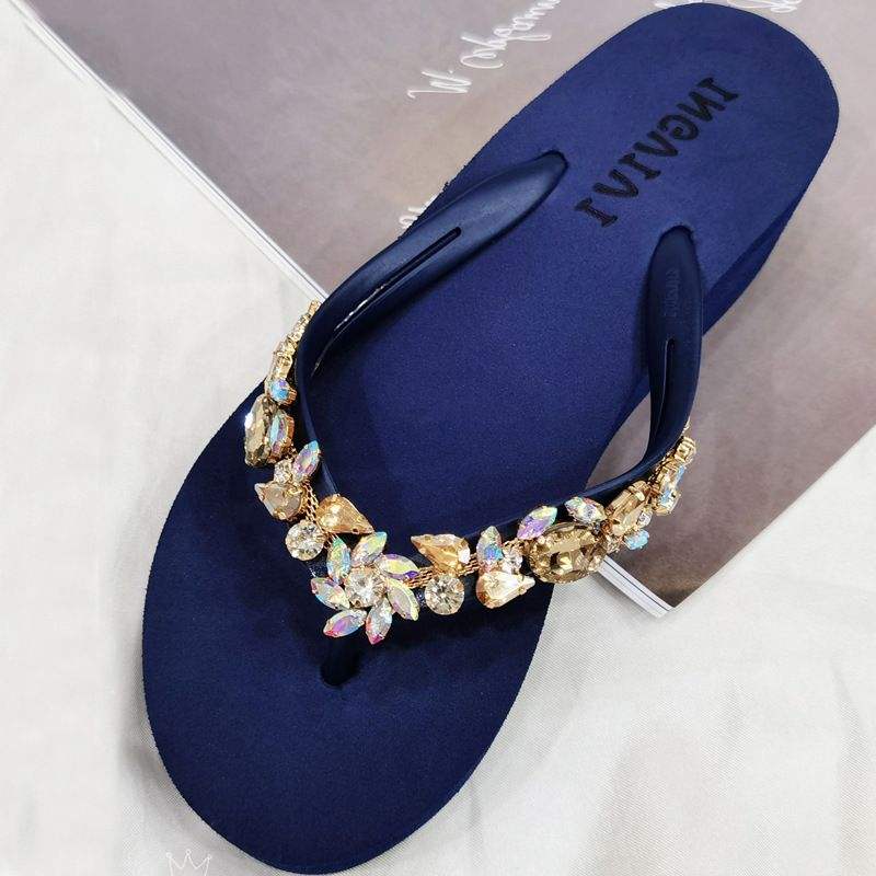 Muti Color Crystal Rhinestone Handmade Shoes Summer Arch Support Ladies Flip Flops Slippers