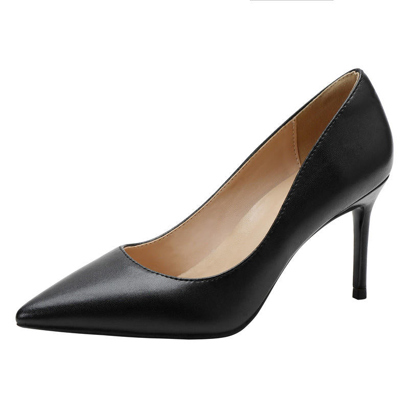 7CM/9CM Delicate Stiletto Sandalias Mature Retro Design Dress Low Heel Shoes Black Pumps for Ladies