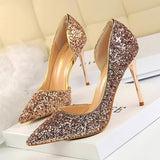 New Arrival European Fashion Bling Sequin Chaussure Femme Talon Slide Sandals Women Heels for Sexy Ladies Mules