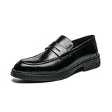 Round Toe PU Leather Slip on Formal Shoes Grey Men Loafers Dress Shoes