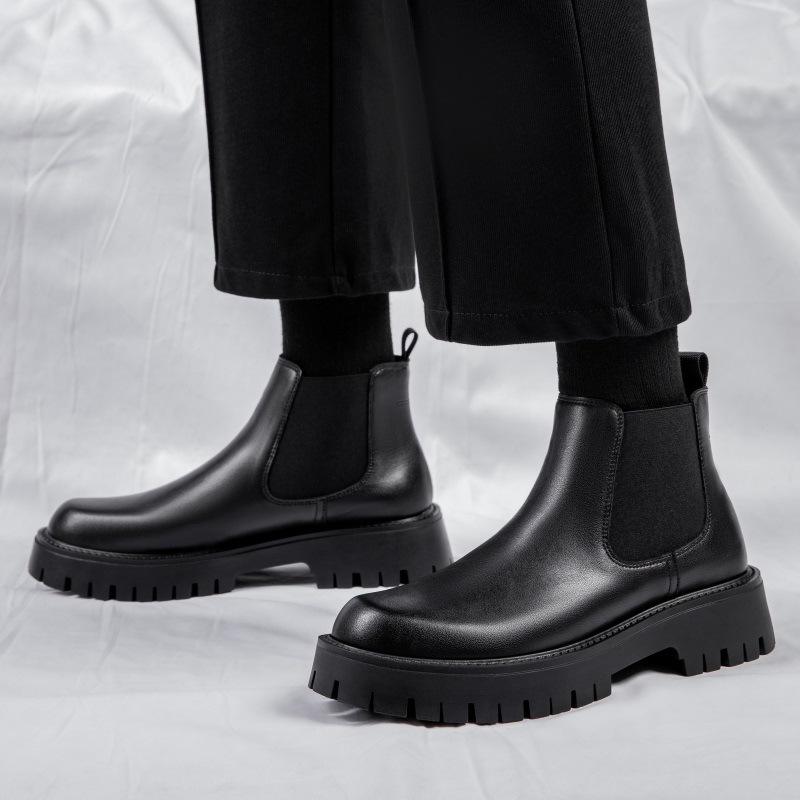 Cowhide Real Leather Chelsea Boots Comfortable Thick Sole Classic Durable Wedding Formal Men Fashion Leather Boots